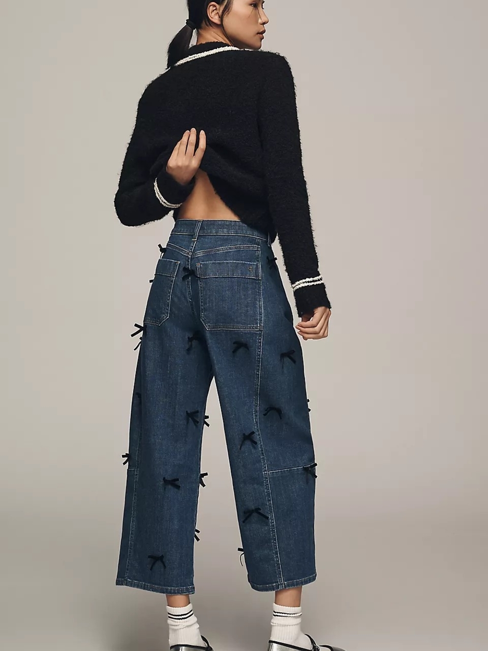 Anthropologie Pilcro Kenna Bow Barrel Jeans Cropped Mid Rise Heritage Denim 28 - Picture 3 of 13